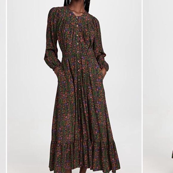 Xirena Navy Floral Garden Esme Maxi Dress with Pockets 100% Rayon size M - Picture 4 of 9